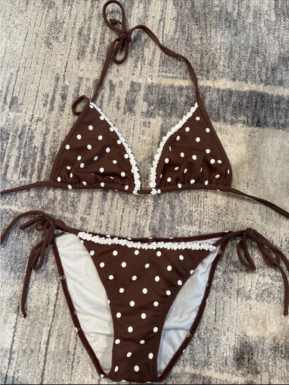 Women’s Brown White Polka Dot Tie-Side Bikini